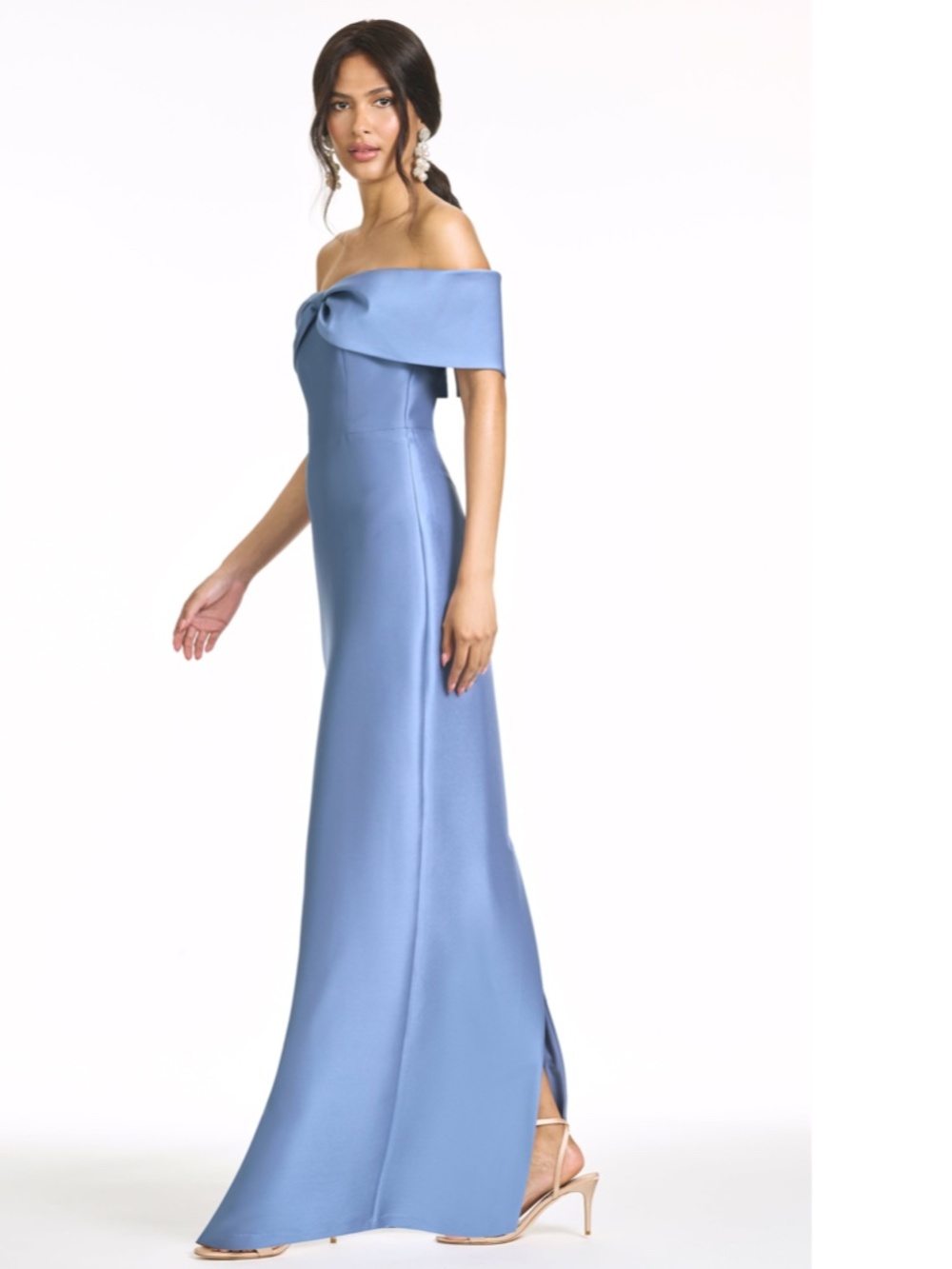NEW SACHIN BABI Twilight Blue MICHELLE Off the Shoulder BOW Mikado GOWN 8 - Picture 7 of 13